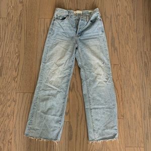 Light wash, high-waisted wide leg jeans.